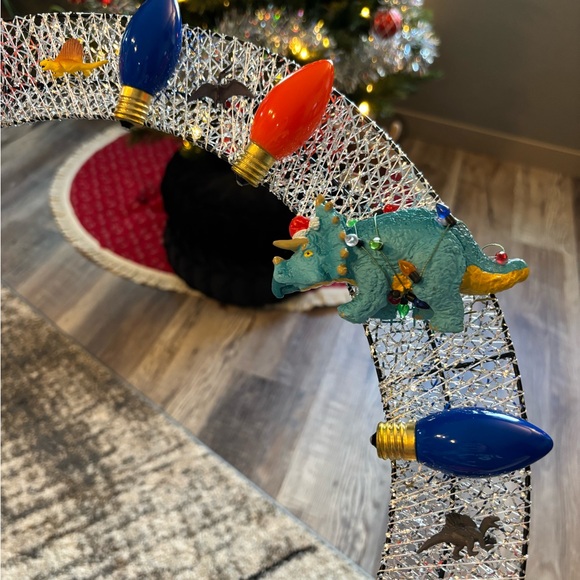 Christmas holiday wreath homemade handmade blue orange bulbs dinosaurs kids 18” - Picture 3 of 6